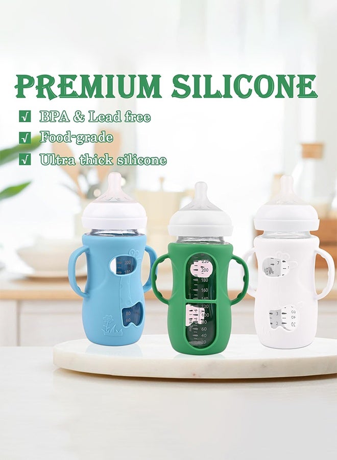 3 Pack Silicone Sleeves for Avent Natural Glass Baby Bottles, Anti Breakage Baby Bottle Sleeves with Handles, Compatible Philips Avent Glass Natural Baby Bottle 8 oz (White+Green+Blue) - Image 5